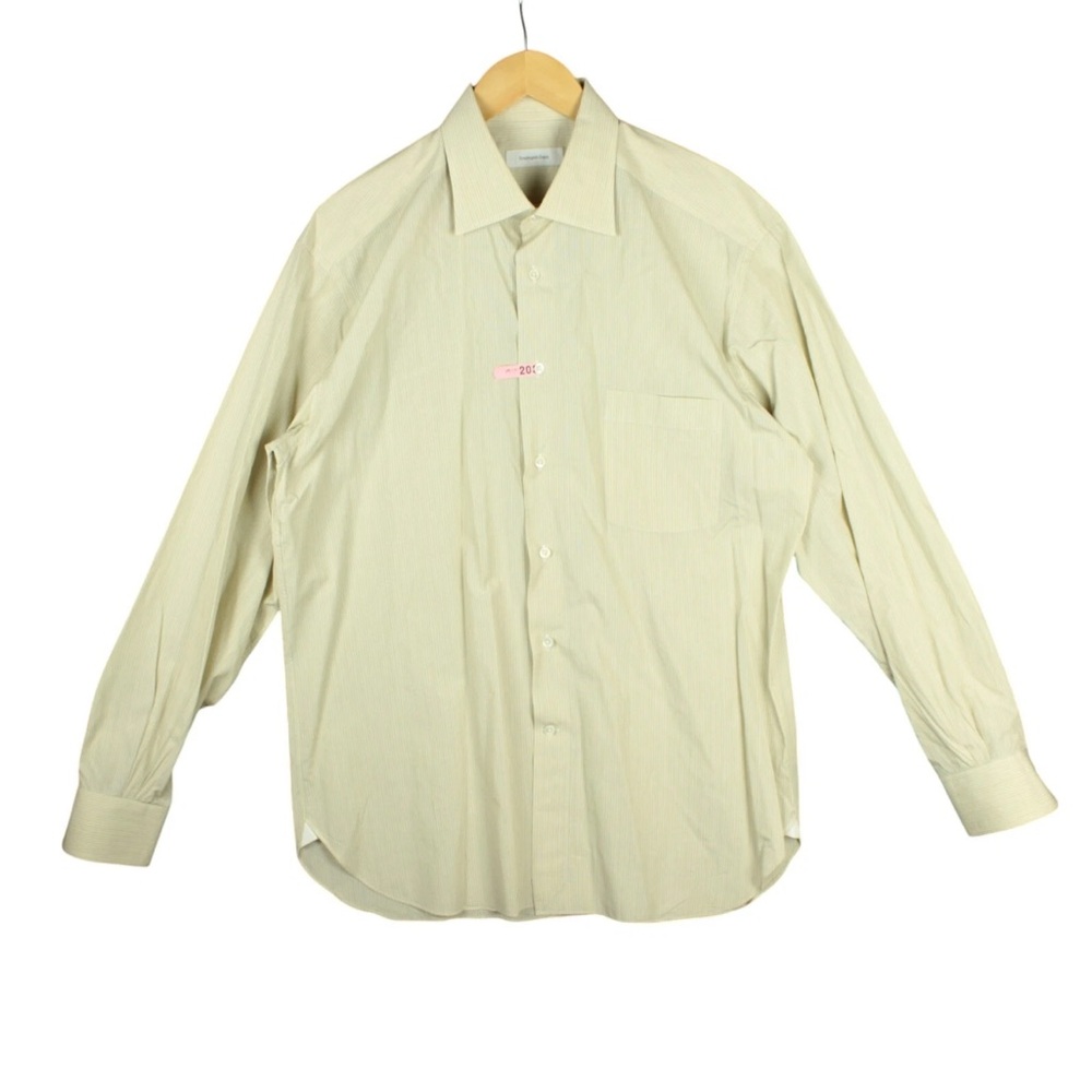 Ermengildo Zegna Comfort Fit Button Down Dress Shirt Mens 42 16.5 Beige Striped